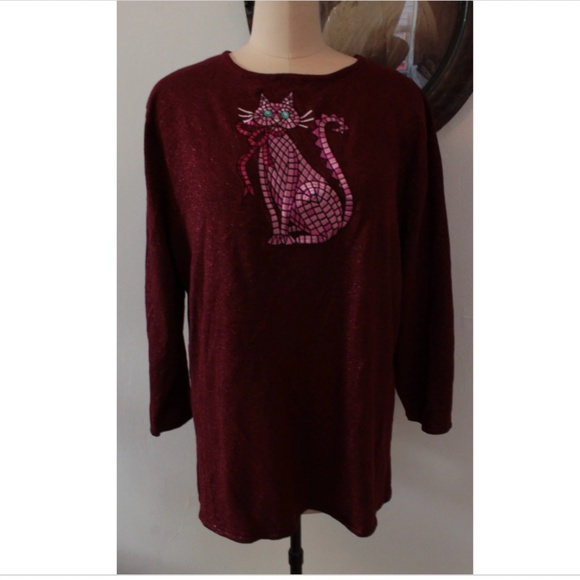 Bob Mackie Wearable Art Maroon Sparkle Knit Sweater - Picture 2 of 5